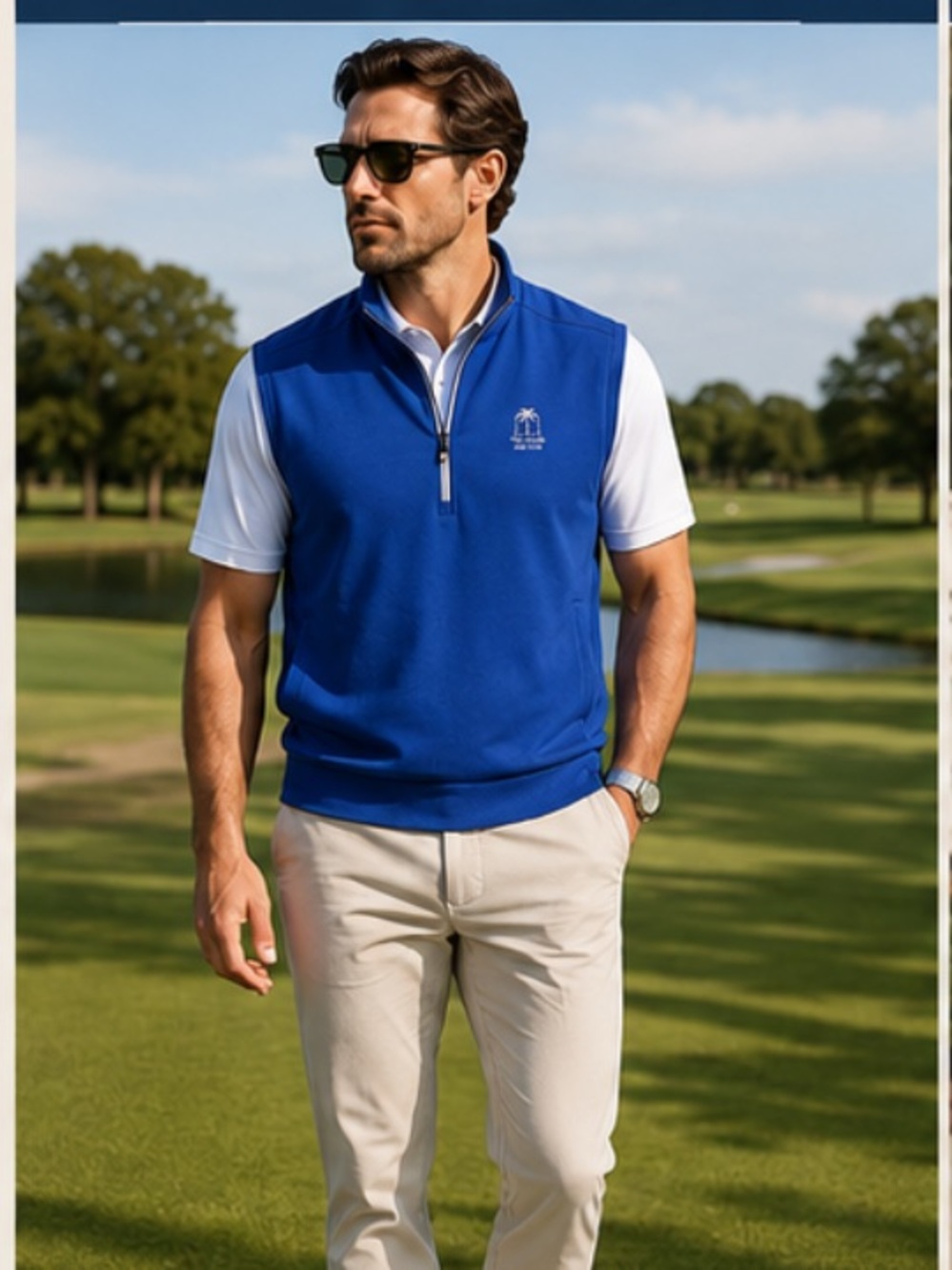 FootJoy Royal Blue Quarter-Zip Pullover Vest with The Palms Logo